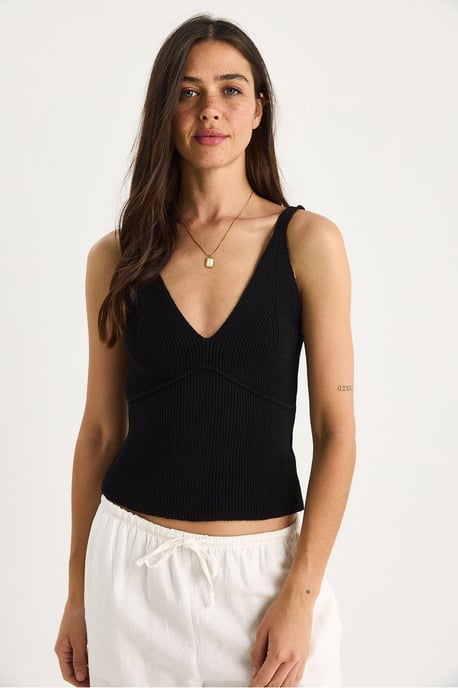 Tajta V-ringad ribbad stickad crop top - Image 2