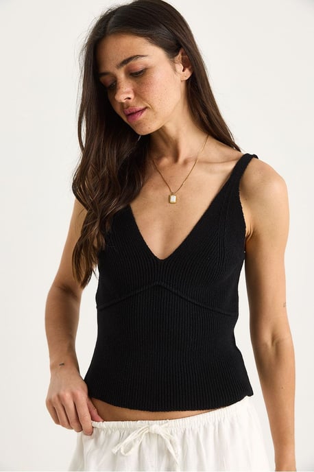 Tajta V-ringad ribbad stickad crop top - Image 3