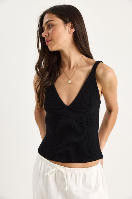 Tajta V-ringad ribbad stickad crop top - Image 4