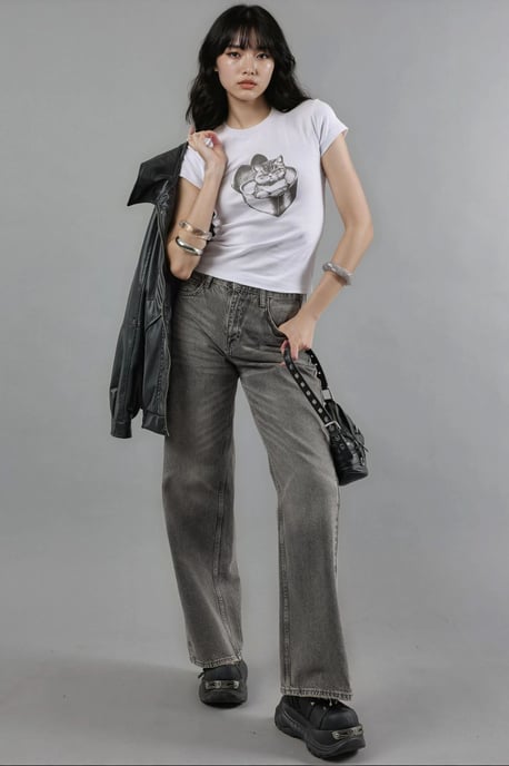 Tryckt formsydd crew neck stickad crop top - Image 2