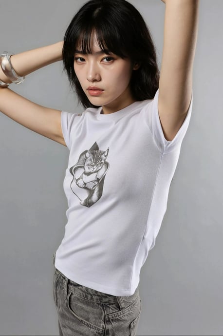 Tryckt formsydd crew neck stickad crop top - Image 3