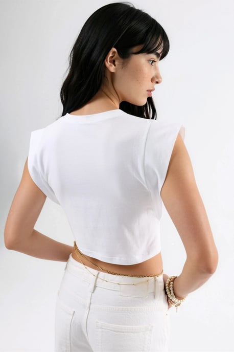 Katoenen Mix Mouwloze Cropped Top met Ronde Hals - Image 3