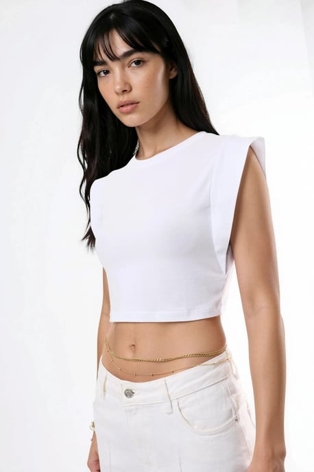 Katoenen Mix Mouwloze Cropped Top met Ronde Hals - Image 4
