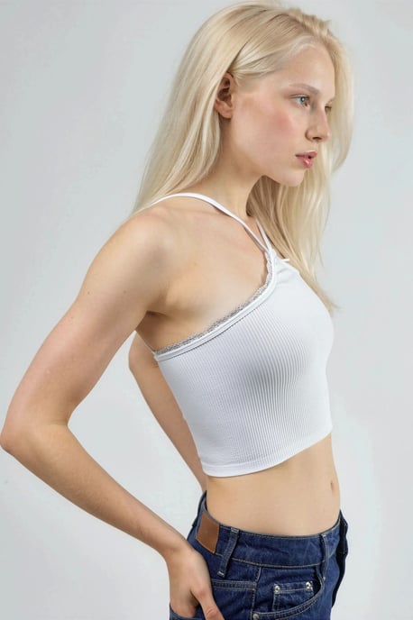 Halternek Geribbelde Crop Top - Image 2