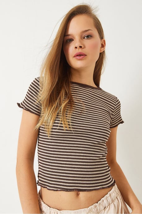 Randig Ribbad Croptop med Rundhals - Image 2
