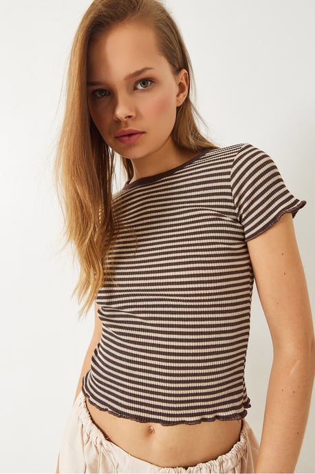 Randig Ribbad Croptop med Rundhals - Image 3