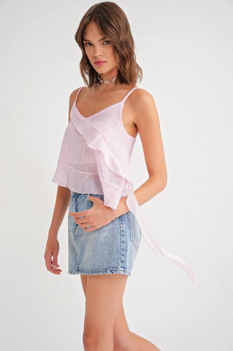 Rimpelige Textuur V-Hals Crop Top - Image 4