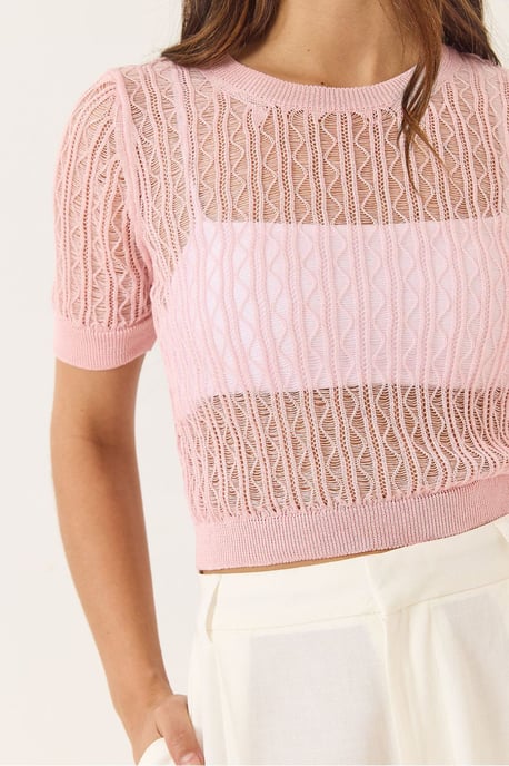 Kanten Textuur Crop Top met Ronde Hals - Image 4