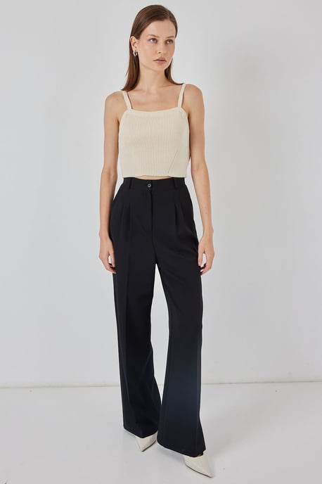 Vierkante Kraag Geribbelde Gebreide Crop Top - Image 2