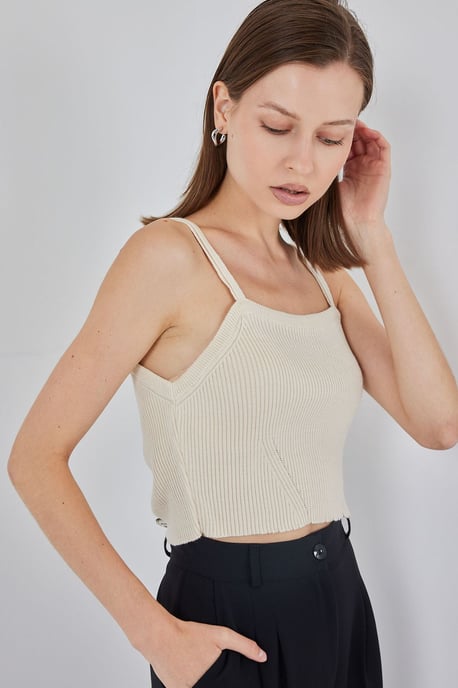 Vierkante Kraag Geribbelde Gebreide Crop Top - Image 3