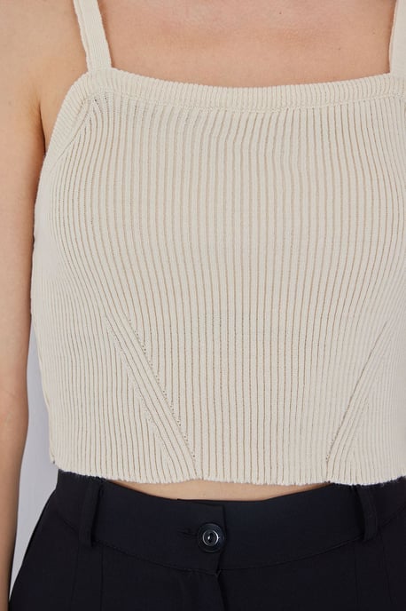 Vierkante Kraag Geribbelde Gebreide Crop Top - Image 5