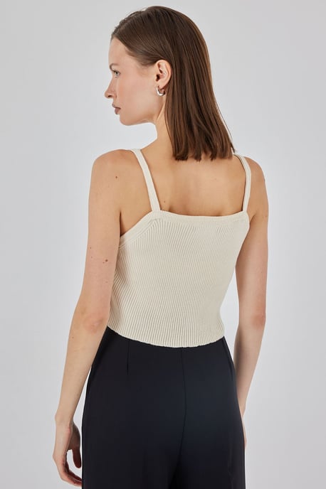 Vierkante Kraag Geribbelde Gebreide Crop Top - Image 6