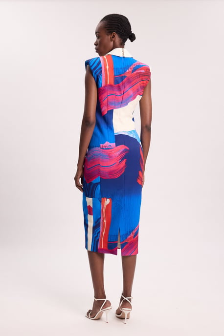 Polished Tailored Cowl Neck Sleeveless Midi Dress - Image 3
