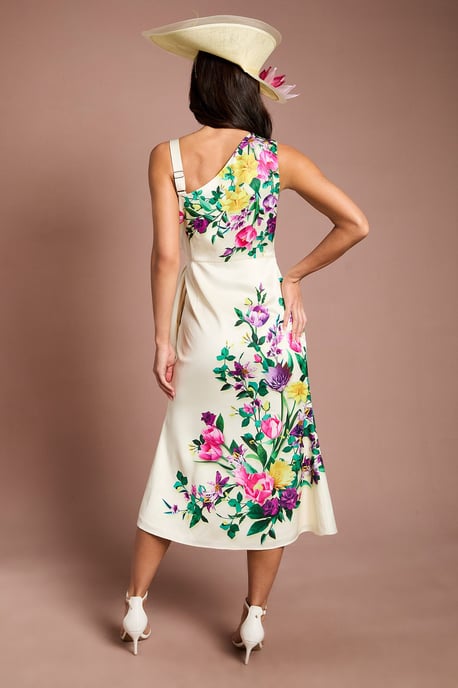 Lisa Tan Placement Print Satin Floral Bow Detail Midi Dress - Image 3