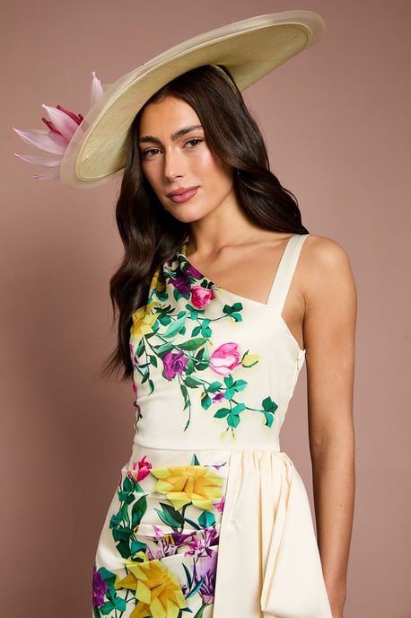 Lisa Tan Placement Print Satin Floral Bow Detail Midi Dress - Image 4
