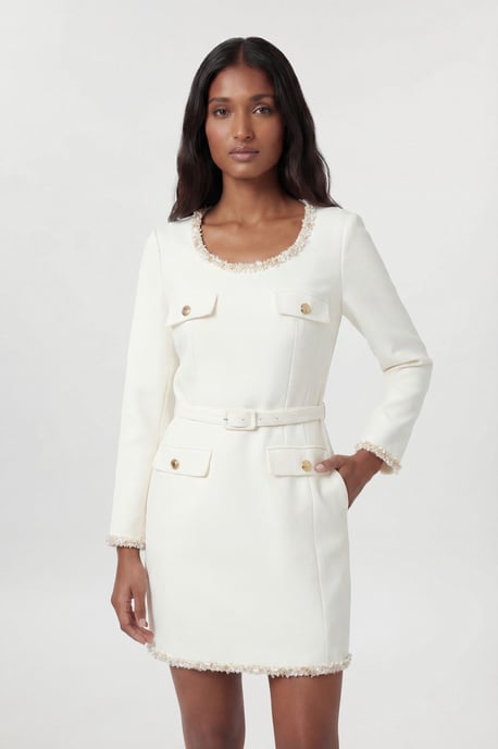 Compact Stretch Embellished Trim Tailored Belted Mini Dress - Image 2