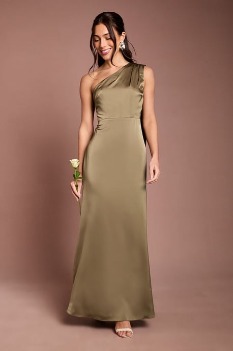 Coast Honoured Petite Drape One Shoulder Satin Maxi Bridesmaid Dress - Image 1