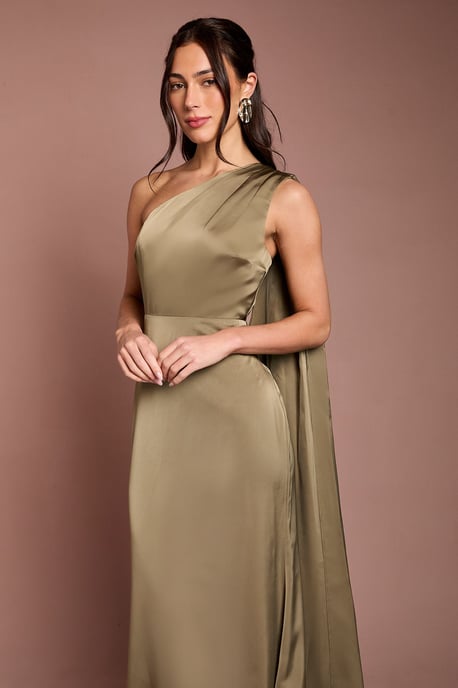 Coast Honoured Petite Drape One Shoulder Satin Maxi Bridesmaid Dress - Image 2