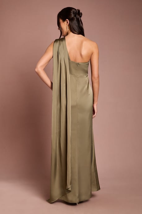 Coast Honoured Petite Drape One Shoulder Satin Maxi Bridesmaid Dress - Image 3