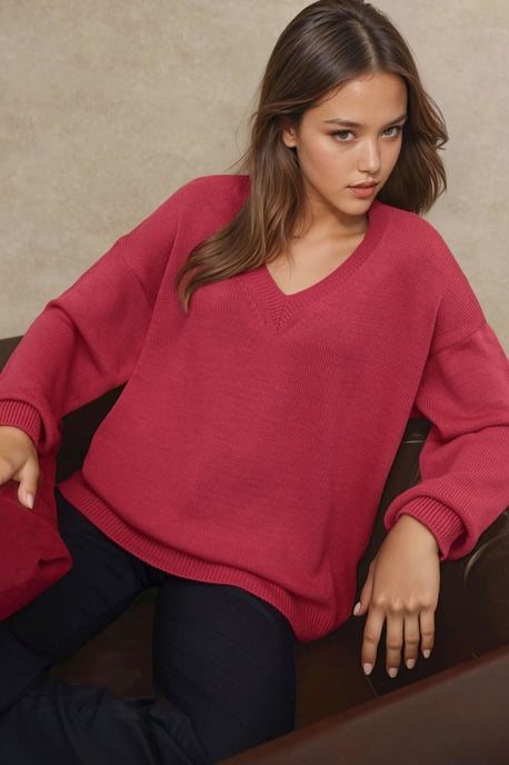 Thick Knit V-neck Sweater - Image 1