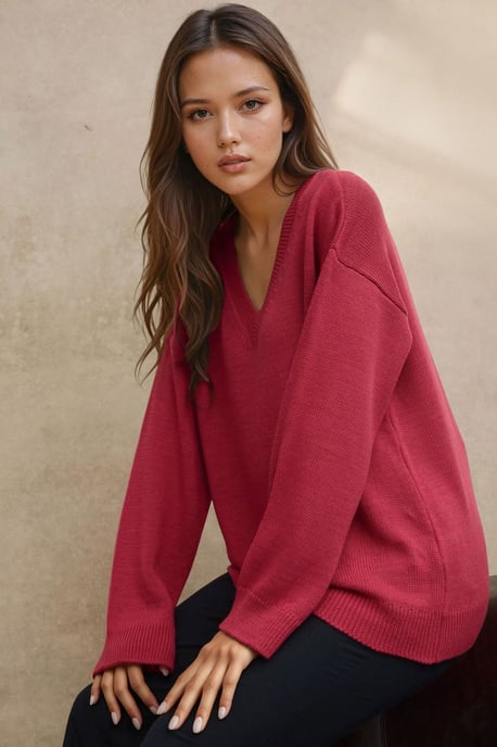 Thick Knit V-neck Sweater - Image 2