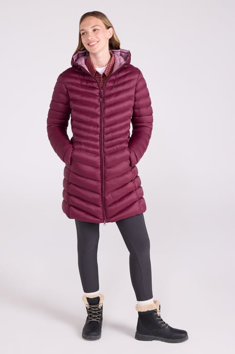 'Florence' Women's Long Padded Jacket Water Resistant Winter Coat Burgundy - Image 1