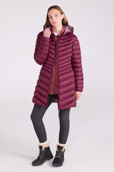 'Florence' Women's Long Padded Jacket Water Resistant Winter Coat Burgundy - Image 2