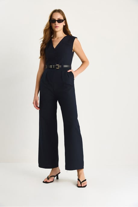 V-hals Wijde Pijpen Jumpsuit met Strikdetail - Image 2