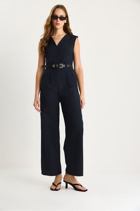 V-hals Wijde Pijpen Jumpsuit met Strikdetail - Image 4