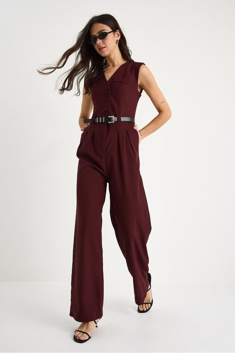 V-hals Wijde Pijpen Jumpsuit met Strikdetail - Image 3