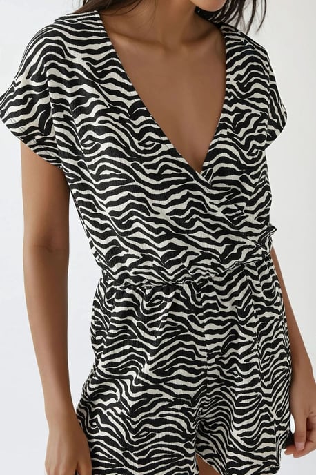 Printed V-Neck Mini Jumpsuit with Short Legs - Image 3