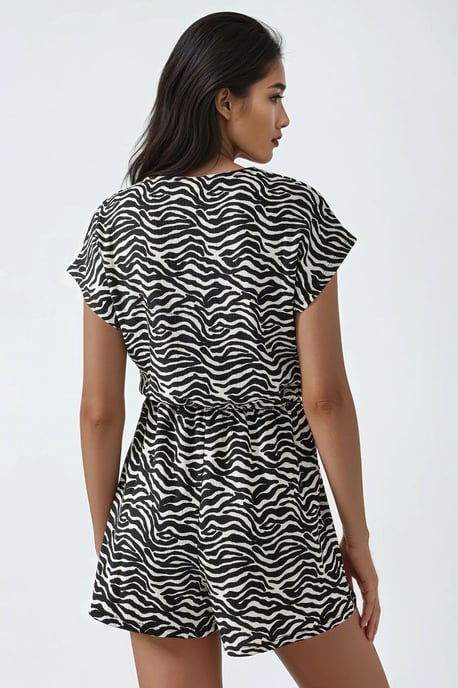 Printed V-Neck Mini Jumpsuit with Short Legs - Image 4