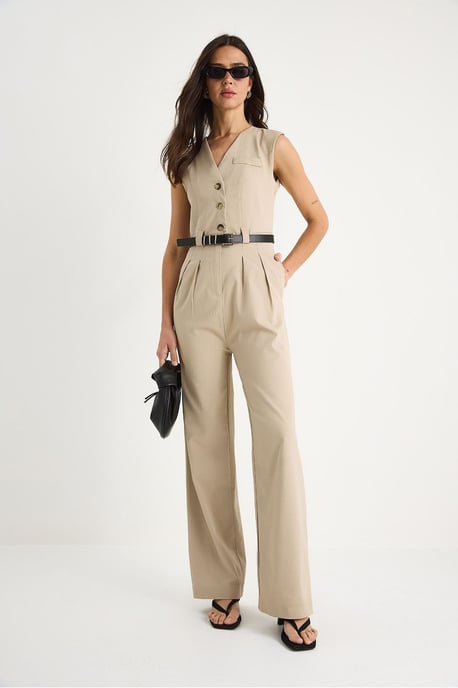 V-hals Wijde Pijpen Jumpsuit met Strikdetail - Image 3