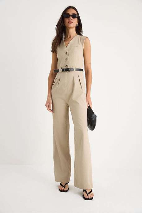 V-hals Wijde Pijpen Jumpsuit met Strikdetail - Image 4