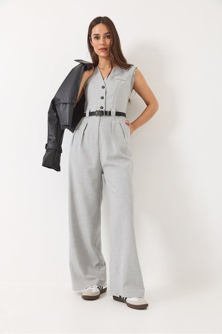 V-hals Wijde Pijpen Jumpsuit met Strikdetail - Image 3
