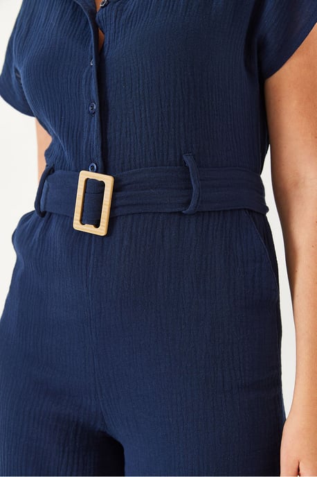 Lange Poplin Jumpsuit met Hemdnek en Knopsluiting - Image 5