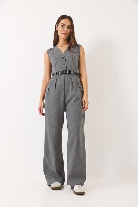V-hals Wijde Pijpen Jumpsuit met Strikdetail - Image 2