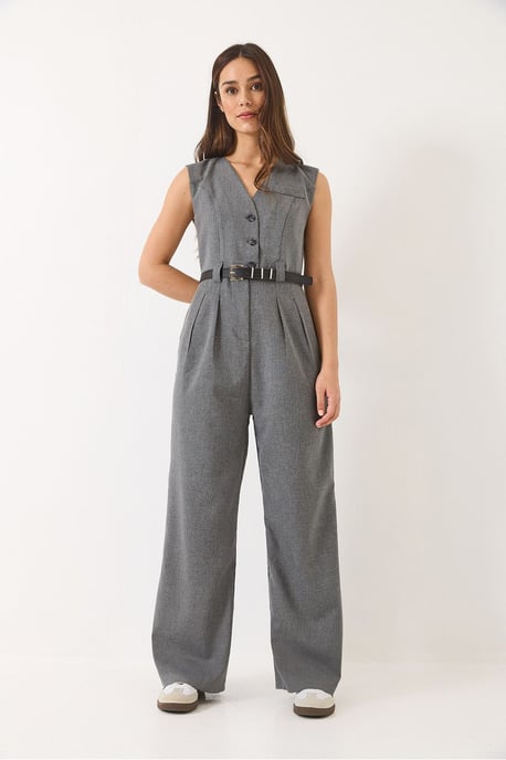 V-hals Wijde Pijpen Jumpsuit met Strikdetail - Image 3