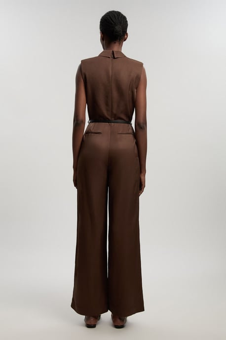 Premium Viscose Linen Tailored Belted Wide Leg Jumpsuit - Image 4