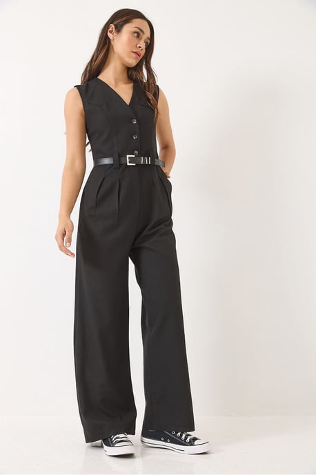 V-hals Wijde Pijpen Jumpsuit met Strikdetail - Image 3