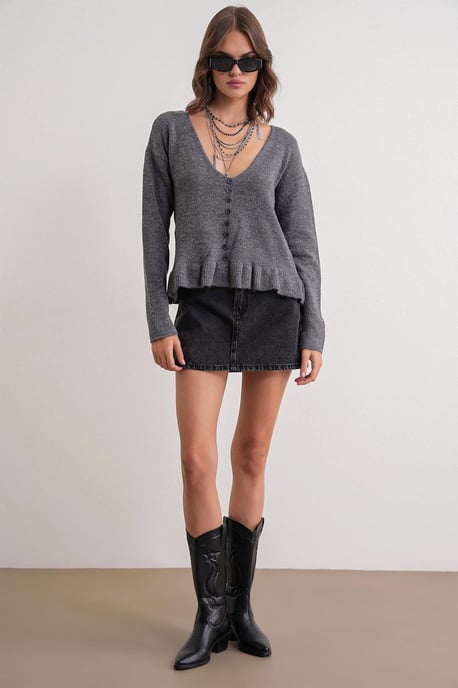 Lichtgewicht V-hals Tricot Top met Knopdetails - Image 2