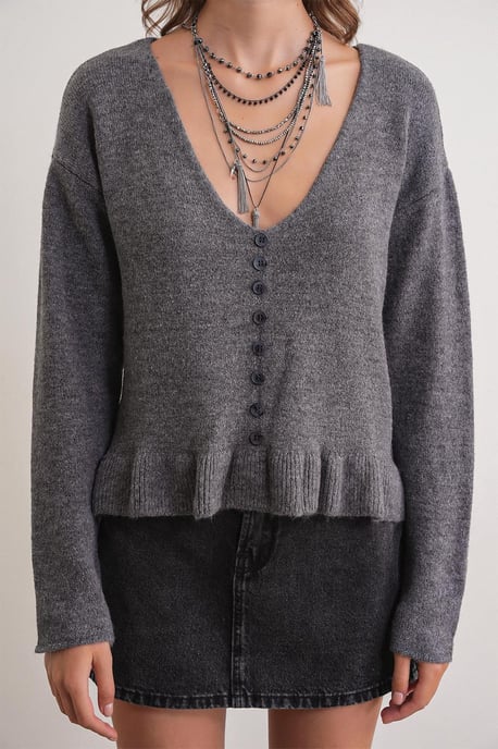 Lichtgewicht V-hals Tricot Top met Knopdetails - Image 5
