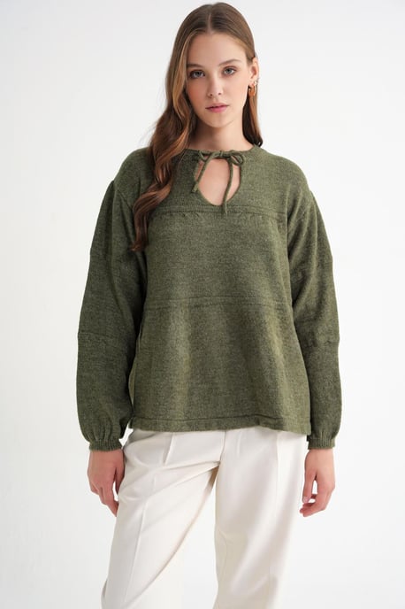 Tie-Detail Loose Knit Sweater - Image 1