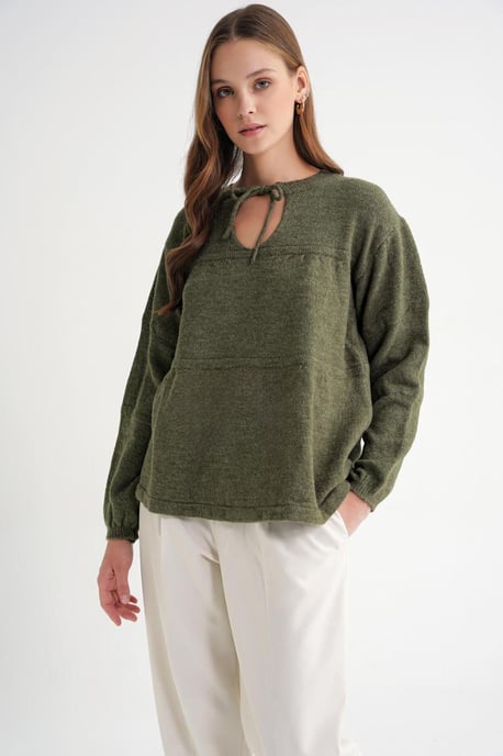 Tie-Detail Loose Knit Sweater - Image 3