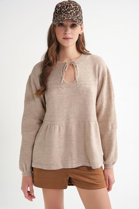 Tie-Detail Loose Knit Sweater - Image 1