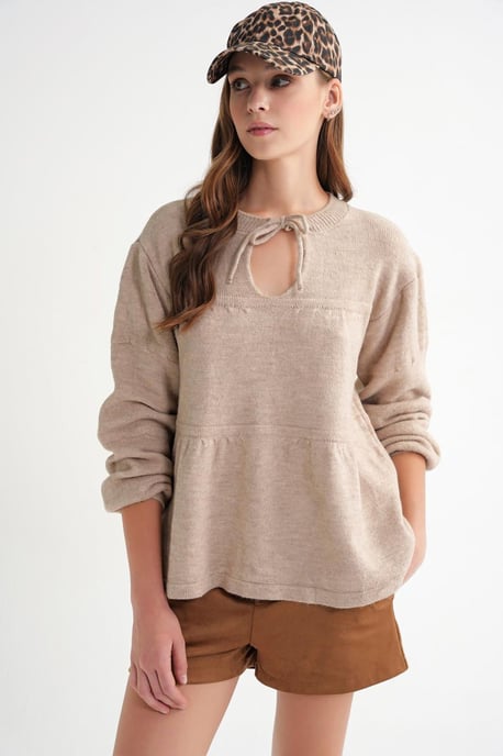 Tie-Detail Loose Knit Sweater - Image 4