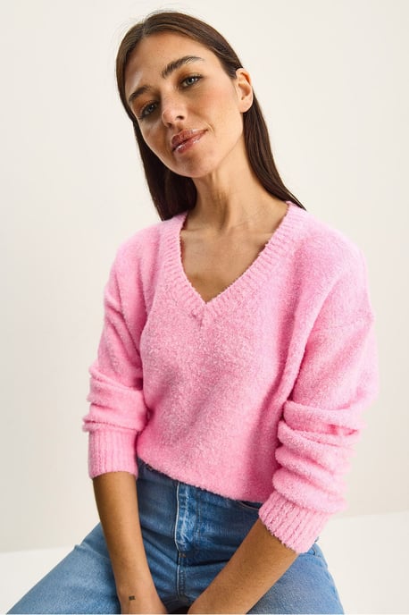 V-Neck Textured Knit Sweater - Image 2