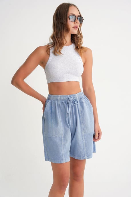 Hoge Taille Katoenen Touwsluiting Mini Short - Image 3