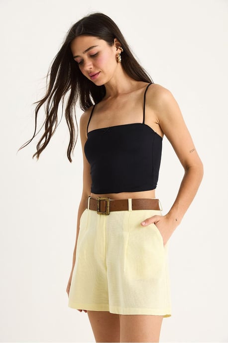 Linnenmix Relaxed Fit Wijde Pantalonshorts met Zakken - Image 4