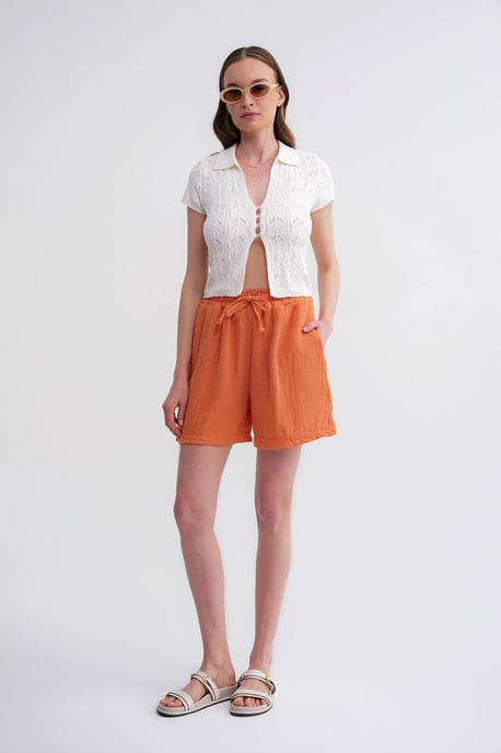 Hoge Taille Geweven Katoenen Shorts - Image 2